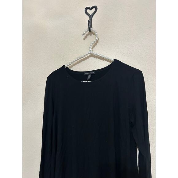 Eileen Fisher Size Small Top Black Long Sleeve Casual Stretchy Shirt Made in USA - Picture 2 of 8